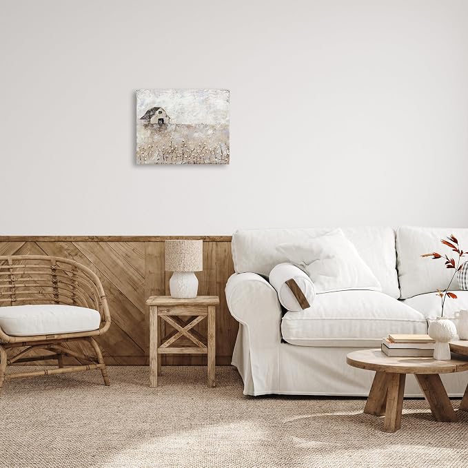 White Barn Distressed Landscape, 16 x 20 Inch Canvas Wall Art | Stupell Industries · By Britt Hallowell · Ready to hang · Rustic farmhouse charm for any room · Made in USA