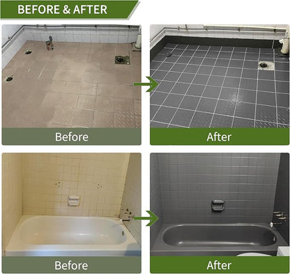 Grey Ceramic Tile Paint Bathtub Sink Paint Refinishing Kit (100-120sq.ft), Easy of Use Tub Resurfacing Bathroom Sink Tub Kitchen Countertop, Low Odor No Toxic 32Oz