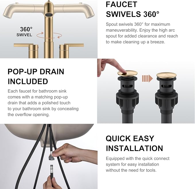 Champagne Bronze Pull Down Centerset Bathroom Faucet 3 Hole 2 Handle | Pull Out Bathroom Faucet with Pop Up Drain & Supply Lines, Lead-Free cUPC & NSF Certified, 4 Inch Faucet for Vanity RV Sink