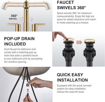 Champagne Bronze Pull Down Centerset Bathroom Faucet 3 Hole 2 Handle | Pull Out Bathroom Faucet with Pop Up Drain & Supply Lines, Lead-Free cUPC & NSF Certified, 4 Inch Faucet for Vanity RV Sink
