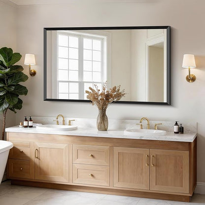 Black Bathroom Mirror 36 x 60 Inch Rectangle Wave Beveled Frame for Wall Bathroom Vanity Mirror for Over Sink, Tempered Glass,for Entryway Hangs, Bathroom Living Room Horizontal or Vertical