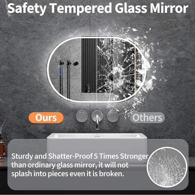 Oval LED Bathroom Mirror, 24"x 36" Frameless Lighted Mirror | LED Mirror with Front Light & Backlit, Anti-Fog, Dimmable Wall Mounted Lighted Mirror, Pill-Shaped Smart Bathroom Mirror