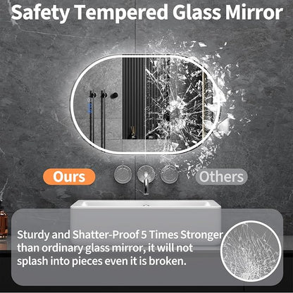 Oval LED Bathroom Mirror, 24"x 36" Frameless Lighted Mirror | LED Mirror with Front Light & Backlit, Anti-Fog, Dimmable Wall Mounted Lighted Mirror, Pill-Shaped Smart Bathroom Mirror