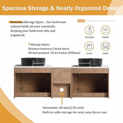 Malwee 60" Floating Bathroom Vanity with Sink, 60 Inch Wall Mounted Bathroom Cabinet Combo, Modern Double Sink Bath Storage Vanity Set, with 2 Soft Close Doors and Ceramic Vessel Basin Top(60-CC