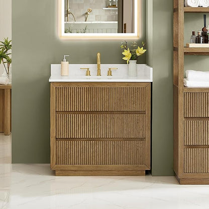 ALTAIR 36 Bathroom Vanity with Sink Mordern Freestanding Single Vanities Brown Large Storge Cabinet with Backsplash Sidesplash Ceramic Countertop Pre-Assembled Bath Fixtures