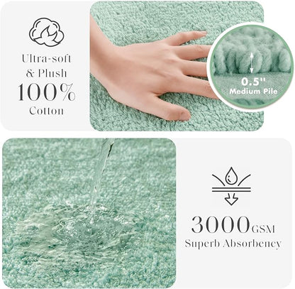 Madison Park Splendor Reversible 100% Cotton Bath Runner, 24 x 72, Green | Tufted Bathroom Rug, 3000 GSM, Hotel Quality, Luxurious Plush, Medium Pile, Absorbent, Quick Dry, OEKO-TEX, Shower Room Décor