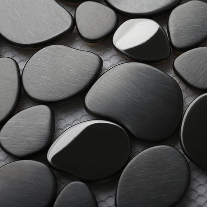Black Tile Backsplash Pebble Tile Metal Mosaic Tiles for Kitchen Backsplash Bathroom Shower Floor【5 Sheets】