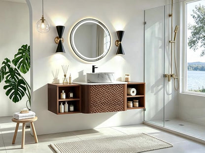 48 Inch Modern Bathroom Vanity with Ceramic Sink, Floating Bathroom Sink Cabinet with Sintered Stone Top&Solid Wood Hammered Frame, Single Bathroom Vanities w/Soft-Close Drawer&2 Side Open Cube