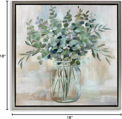 'Soothing Eucalyptus Herb Arrangement'| Floating Frame Canvas Art | Stupell Industries | Gray, 18 x 18 Inches, Easy to Hang and Sturdy, Made in USA, by Nan