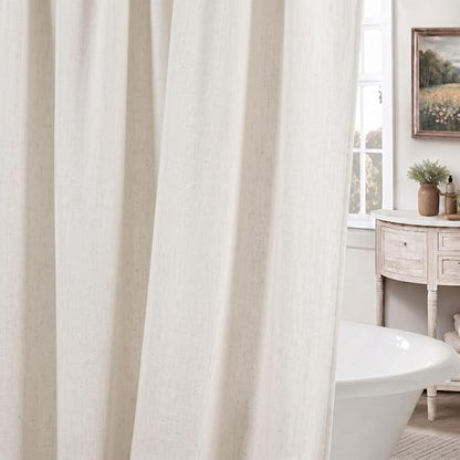 Seasonwood Cream Linen Shower Curtain Farmhouse Bathroom Decor 60x72 Inches | Boho Bathroom Decor,12 Sturdy Stainless Steel Sliding Hangers,Rustic Country Style,Linen Shower Curtains for Bathroom
