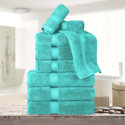 Superior Egyptian Cotton 800 GSM Plush & Absorbent, 9 Piece Set, Turquoise | Quick Dry, Soft Luxury Towel Set, Bath Essentials, Guest Bath, Spa, 3 Bath, 3 Hand, 3 Face Towel, Madeline Towels