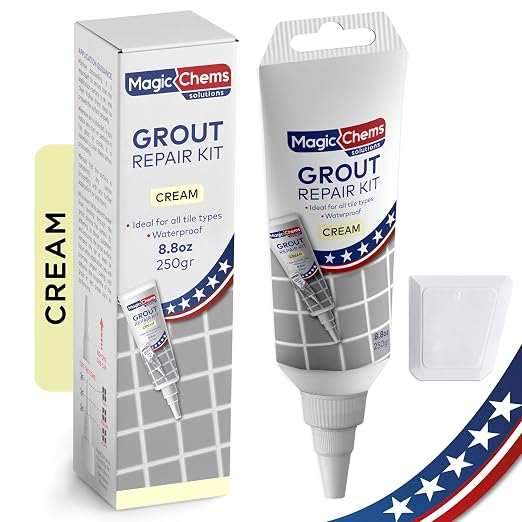 Magic Chems Grout Repair Kit, Cream, Fast Drying Sealer, 8.8 oz | Tile Filler; Restore & Renew