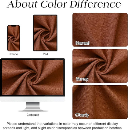 Terracotta Boho Linen Shower Curtain, Country Farmhouse Bath Decor Shower Curtains Neutral Cloth Weighted Textured Fabric Bath Curtain Liner with Hooks, 72x78