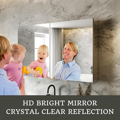 40x24 Bathroom Medicine Cabinet with Mirror,Aluminum Alloy Frame with Mirror Side Panels,Surface Medicine Cabinet with Adjustable Shelves,Assembly Required