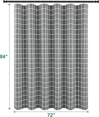Fabric Farmhouse Shower Curtain-Extra Long Cloth Shower Curtains Bathroom | 72"Wx84"L Dark Grey Faux Linen Grid Minimalist Simple Rustic Neutral Shower Curtain-Geometric Plaid Washable Hotel Quality