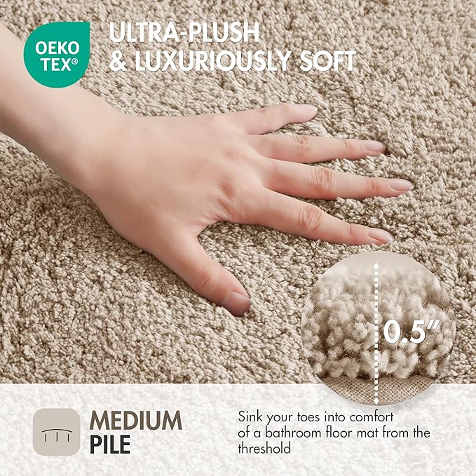 Madison Park Evan 100% Cotton Bath Rug Plush Absorbent, 24" x 40", Taupe | Non-slip Backing, OEKO TEX, Luxurious Tufted Plush Bath Mat for Bathroom, Quick Dry, Spa Design Decorative for Shower Room