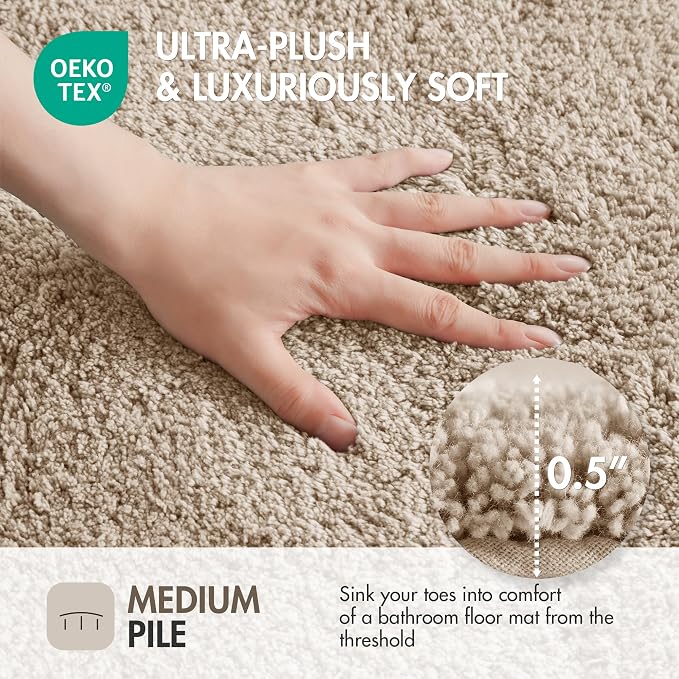Madison Park Evan 100% Cotton Bath Rug Plush Absorbent, 20" x 30", Taupe | Non-slip Backing, OEKO TEX, Luxurious Tufted Plush Bath Mat for Bathroom, Quick Dry, Spa Design Decorative for Shower Room