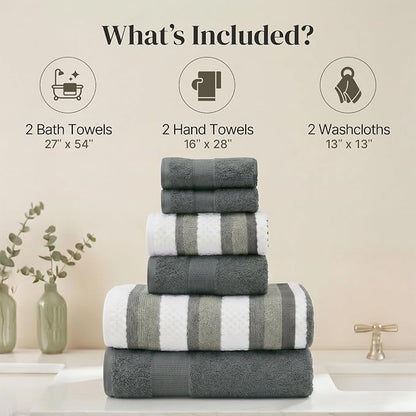 Modern Threads Pax 6-Piece Reversible Yarn Dyed Jacquard Towel Set - Bath Towels, Hand Towels, & Washcloths - Super Absorbent & Quick Dry - 100% Combed Cotton, Ivy