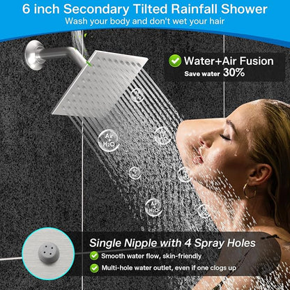 ENGA Dual Rain Shower Head System, 2 In 1 Functions Ceiling Mount 14x20inch LED Shower Head with 6 Inch Shower Head, Rainfall Waterfall Shower Faucet Set, Brushed Nickel
