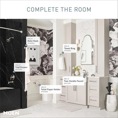 Moen Halle Spot Resist Brushed Nickel Tub and Shower Trim Kit Featuring Showerhead, Lever Handle, and Tub Spout with Posi-Temp Valve Included, 82970SRN