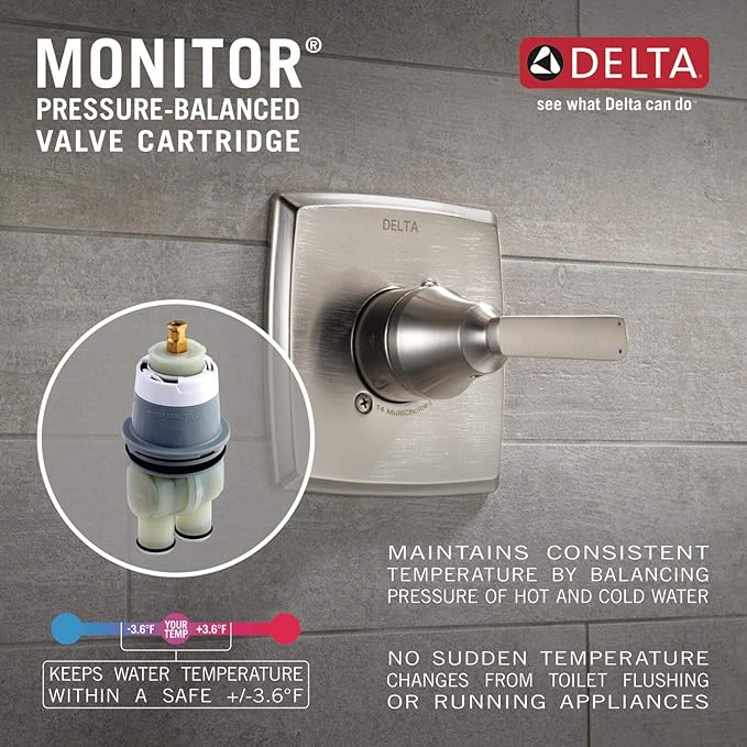 Delta Woodhurst 14 Series Shower Faucet Set, Brushed Nickel Shower Head and Handle Set, Valve Trim Kit, Stainless T14232-SS (Valve Not Included)