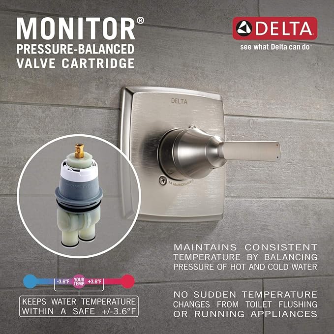 Delta Faucet Modern Raincan Square Single-Function Tub and Shower Trim Kit, Tub Faucet Set, Rainfall Shower Head, Delta Shower Trim Kit, Chrome T14468-PP (Valve Not Included)