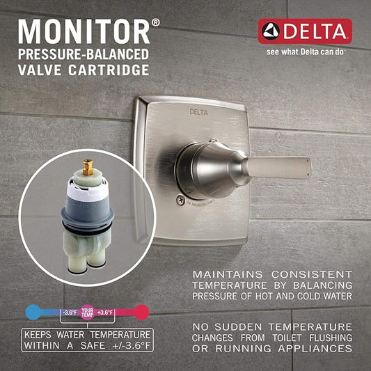 Delta Faucet Saylor 14 Series Chrome Tub and Shower Faucet Combo, Bathtub and Shower Trim System, Shower Trim Kit, Bathtub Faucet Set, Shower Tub Faucet, Chrome T14435 (Valve Not Included)