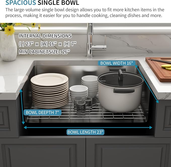 Kitsitchen Black RV Kitchen Sink,16 Guage T304 Stainless Steel Undermount Kitchen Sinks with Strainer & Bottom Gird, 23" x 16" x 7" Single Bowl Drop In Kitchen Sink Used at RV, Outdoor and Bathroom