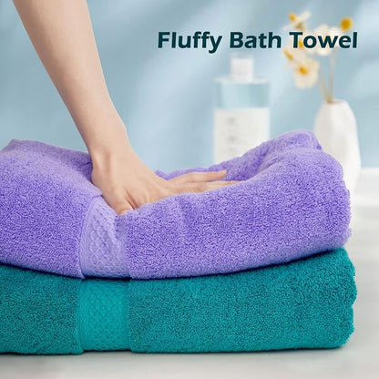 Cleanbear Soft Bath Towels Set of 2, Cotton, 55" x 27" Lavender & Turquoise | Thick & Highly Absorbent Shower Towels for Body Drying, Bathroom, Guest Bathroom, Gym, Pool