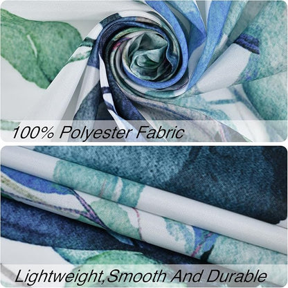 3 in 1 Shower Curtain Set, Watercolor Eucalyptus, Blue | Polyester Bath Curtain with Magnetic PEVA Liner and 12 Double Sided Stainless Steel Hooks 72x72 Inches