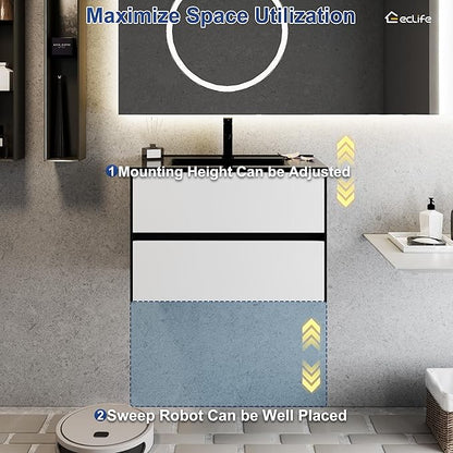 eclife 30" Bathroom Vanity Cabinet with Undermount Black Sink Combo, Wall Mounted Floating Bathroom Cabinet with Colors Mixed Style, 2 Big Drawers & Matte Black Faucet