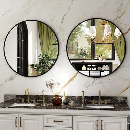 HARRITPURE Round Mirror 20 Black Wall Mounted Circle Mirrors | Vanity Mirror with Aluminum Alloy Frame, Modern Decoration for Bathroom, Living Room, Vanity, Bedroom, Entryway