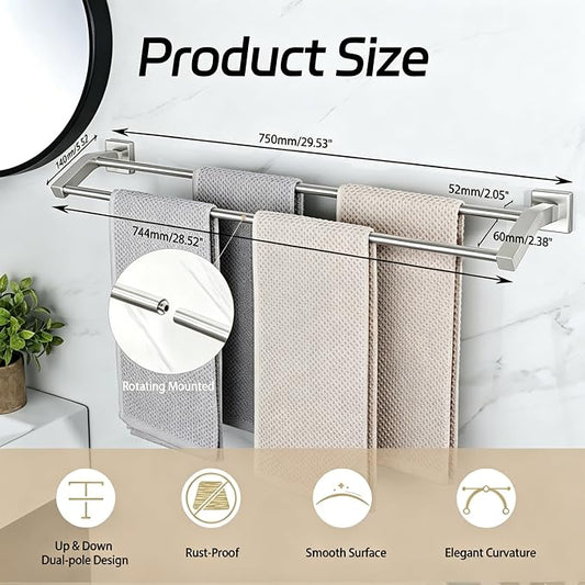 Alise Double Towel Bar, 32" Towel Rack for Bathroom Wall, Brushed Nickel | SUS304 Stainless Steel Bathroom Towel Holder, Quick Drying Towel Hanger Towel Rod, Useable Length 30.8"