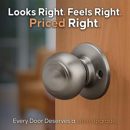 Copper Creek Colonial Passage Interior Door Knob – ANSI Grade-3 Certified, Modern Heavy Duty Handle, Easy Install and Reversible for Bedroom, Bathroom and Closets – Satin Stainless (2 Pack)