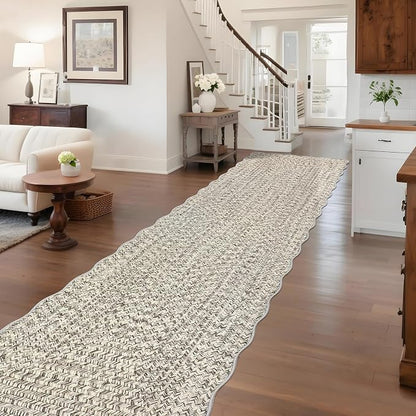 Imitation Braided Collection-Print Long Hallway Runners 2x10 Washable Area Rug, Farmhouse Rustic Bordered Area Rug Non Slip Soft Low Pile Indoor Carpet Runners for Entryways, Laundry Room