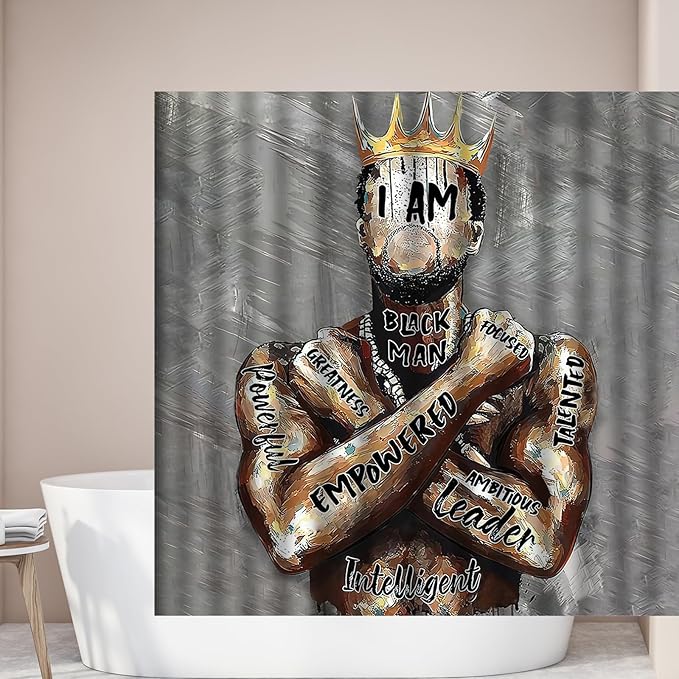 Black King Shower Curtain African American King Afro Man Hippie Art Wall Hanging African American Man Crown Shower Curtain College Dorm Decor 72 * 72 Inches