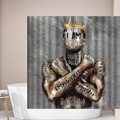 Black King Shower Curtain African American King Afro Man Hippie Art Wall Hanging African American Man Crown Shower Curtain College Dorm Decor 72 * 72 Inches