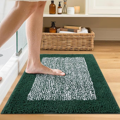 Bathroom Rugs 24x17 Non Slip Washable, Dark Green Bath Mat for Bathroom Floor Tub, Soft Absorbent Quick Dry Mats for Shower, Bathtub,Home Decor