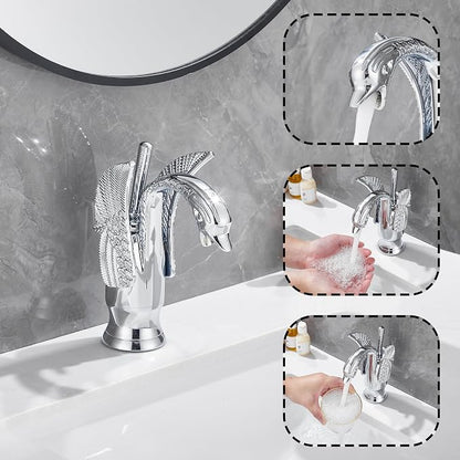 Chrome Bathroom Faucet Swan Shape Single Handle One Hole Bathroom Vanity Faucet Basin Tap Deck Mount Lavatory