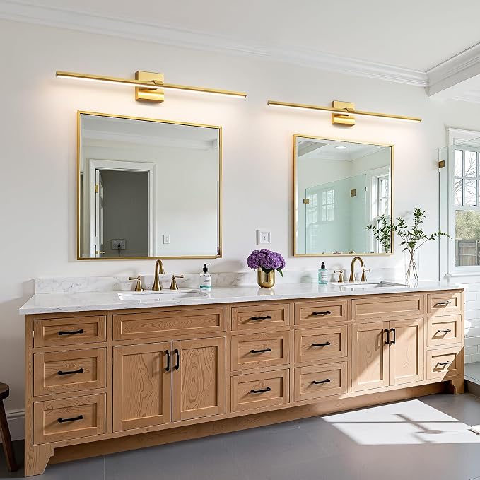 Gold Modern Bathroom Vanity Light 32 Inch 24W Dimmable 5CCT LED Bathroom Lighting Fixtures Over Mirror Brushed Gold Bar Vanity Lights for Bathroom Mirror Cabinets Bedroom