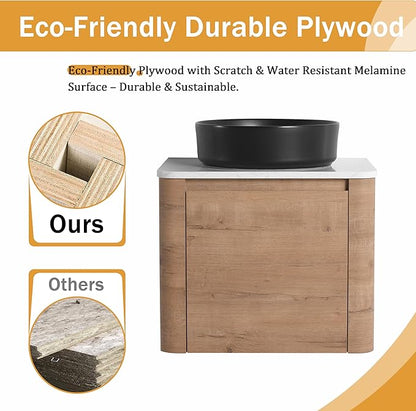 Malwee 24" Floating Bathroom Vanity with Sink, 24 Inch Wall Mounted Bathroom Cabinet Combo, Modern Single Sink Bath Storage Vanity Set, with 1 Soft Close Door and Ceramic Vessel Basin Top(24-CC