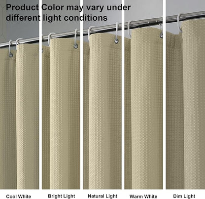 Long Fabric Shower Curtain Set, Waffle Textured Shower Curtain for Bathroom - Weight 230GSM Heavy Duty Hotel Spa Luxury Bath Curtain Set with 12 Plastic Hooks, 72Wx78L, Taupe