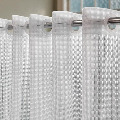 No Hook Shower Curtain or Liner, Standard Size 71 x 74, Square | 8G Heavy Duty, Grid Bathroom Shower Curtain, No Hooks Required, Waterproof Plastic & PVC Free
