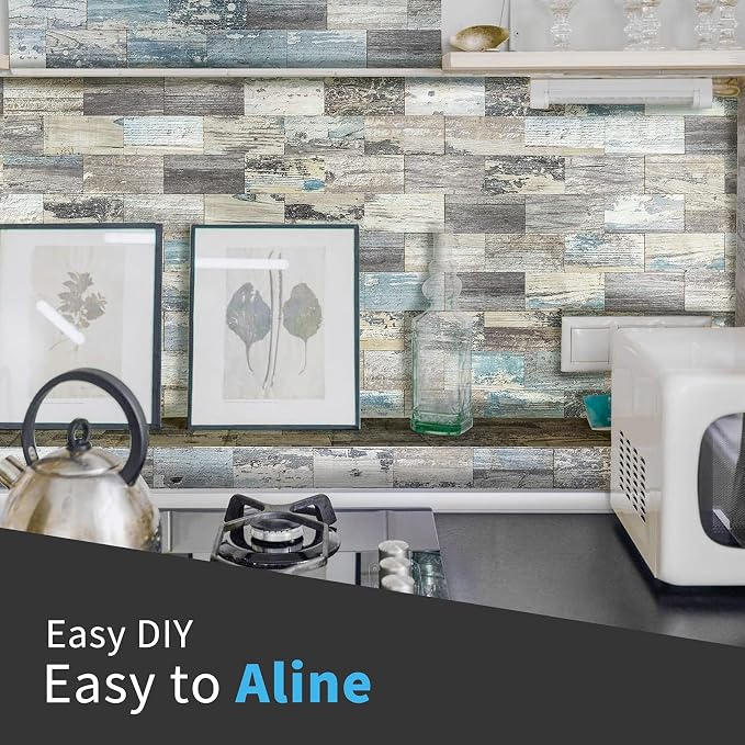 Art3d PVC Peel and Stick Backsplash Wall Tile, 10-Pack, Spruce Grey Rustic | PVC, Self Adhesive, Splash Resistant, Multi-Surface Compatibility, Ideal for Kitchens, Fireplaces, Stair Areas