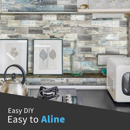 Art3d PVC Peel and Stick Backsplash Wall Tile, 10-Pack, Spruce Grey Rustic | PVC, Self Adhesive, Splash Resistant, Multi-Surface Compatibility, Ideal for Kitchens, Fireplaces, Stair Areas