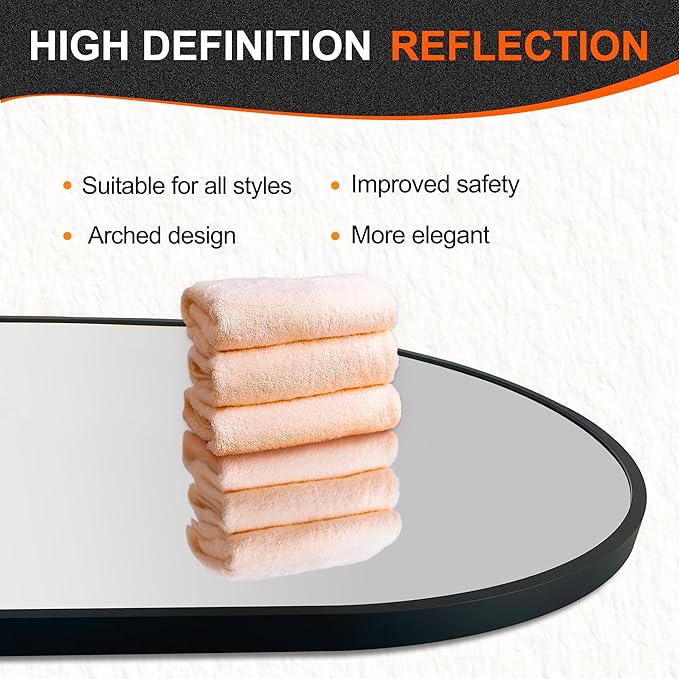 48x24 Black Oval Bathroom Mirror for Over Sink, Aluminum Frame | HD Reflection No Distortion, Aluminum Frame, Mounting Hardware for Vertical or Horizontal Mount