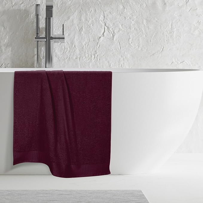 GLAMBURG 100% Cotton Oversized 2 Pack Bath Sheets 35x70, Ultra Soft Highly Absorbant Compact Quickdry & Lightweight Large Bath Sheet Set, Ideal for Gym Travel Camp Pool - Burgundy