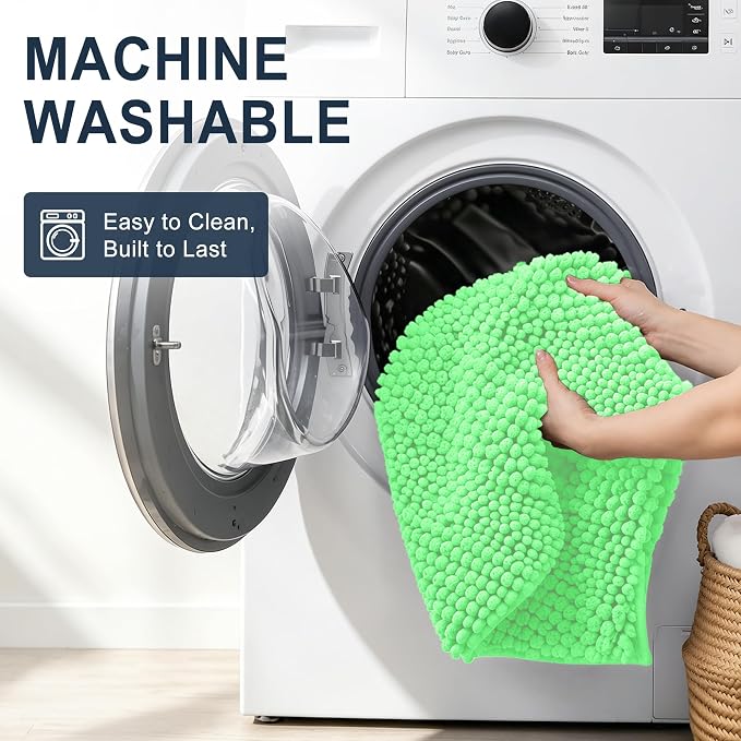 Smiry Thick Small Chenille Bathroom Rugs 24x16, Soft Bath Mat, Mint Green | Quick‑Dry & Machine Washable, Non‑Slip Bath Carpet, Striped Bath Rugs for Tub & Shower, Modern Home Decor Accessories