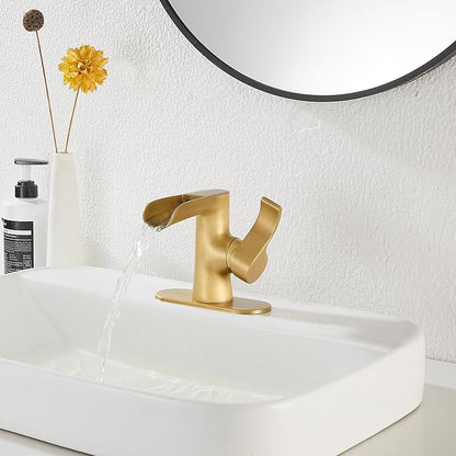 Single Handle Bathroom Faucet Antique Brass WaterfallGGStudy Bathroom Vanity Faucet Black Basin Matching Pop Up Drain with Overflow