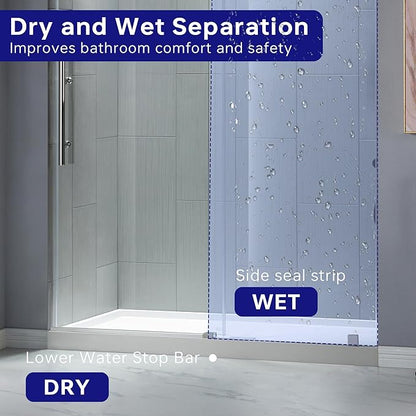 WOODBRIDGE Frameless Sliding Shower Door,44"-48" Width, 76" Height, 3/8" (10 mm) Clear Tempered Glass, Finish, Designed for Smooth Door Closing. Chrome
